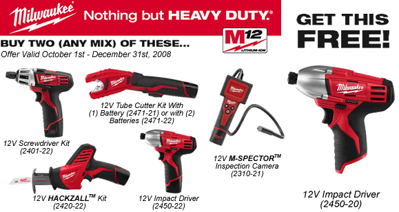 Free Milwaukee 12V Impact Driver (2450-20)